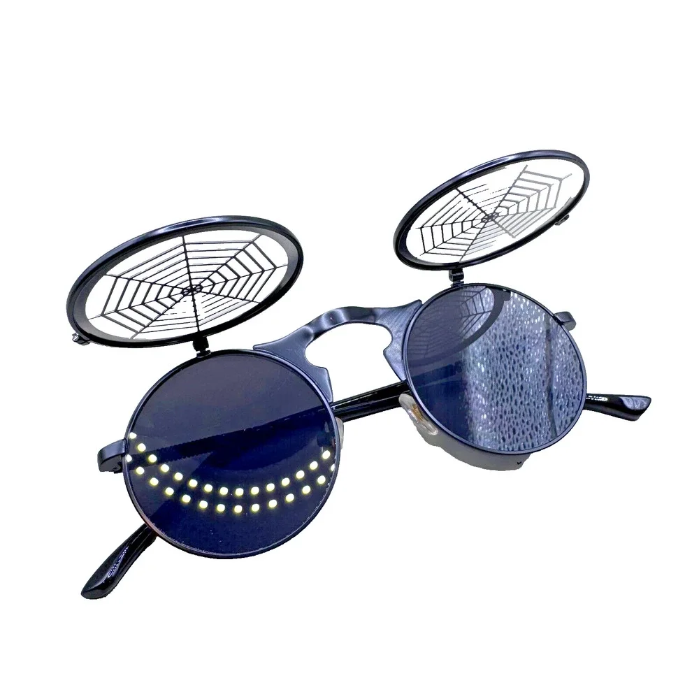 Music Festival Fashion Sunglasses Round Lenses Steampunk Flip-Up Unisex - Web